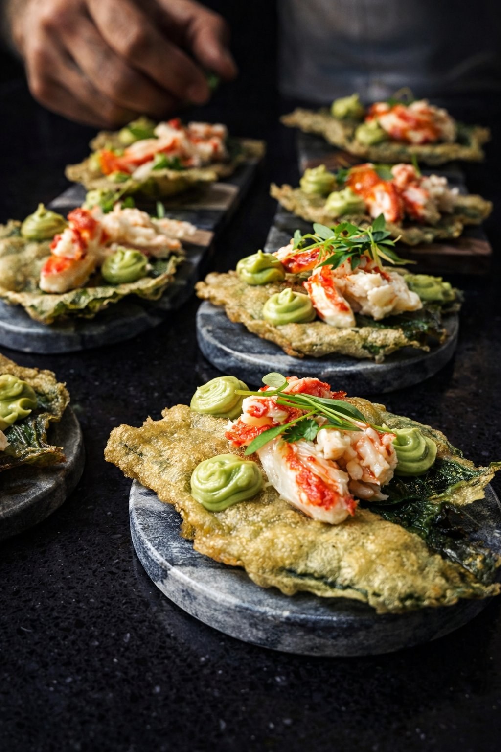 Kobaya Catering tempura sashimi with lobster and avocado mousse — luxury fusion catering Miami